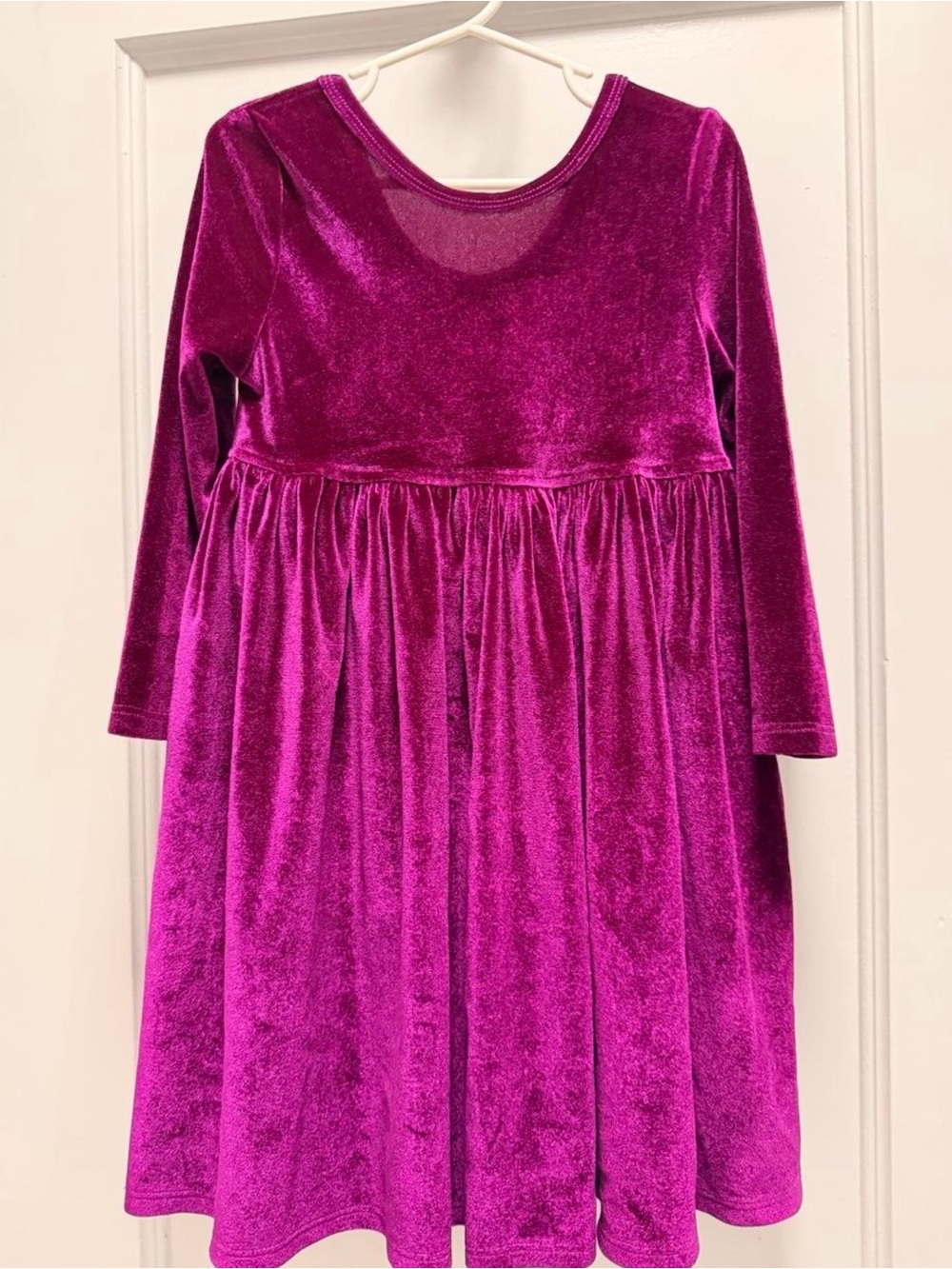 Pink Chicken Girls' Velvet Long-Sleeve Dress in Magenta